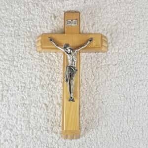 Vintage Catholic Sick Call Crucifix Last Rites Set Jeweled Cross Co Wood 13"